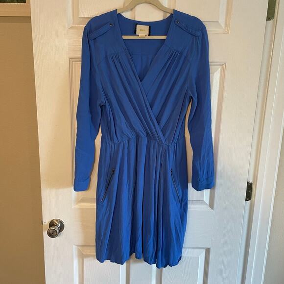 Maeve Anthropologie Blue V-Neck Utility Dress, Size L - Picture 1 of 16